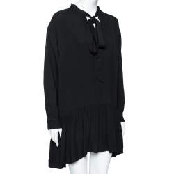 مملوكة مسبقًا Saint Laurent Black Crepe Neck Tie Detailed Long Sleeve Dress L