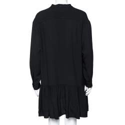 مملوكة مسبقًا Saint Laurent Black Crepe Neck Tie Detailed Long Sleeve Dress L