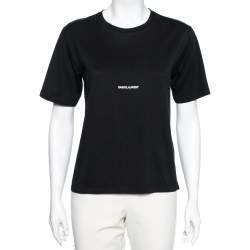 Pre Owned Saint Laurent Black Cotton Logo Printed Short Sleeve T-Shirt S