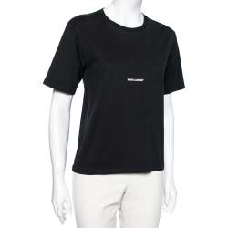 Pre Owned Saint Laurent Black Cotton Logo Printed Short Sleeve T-Shirt S