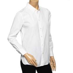 Pre Owned قميص سان لوران قطن أبيض بأكمام طويلة مقاس متوسط - ميديوم