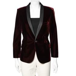 مملوكة مسبقًا Saint Laurent Burgundy Velvet & Satin Lapel Detailed Blazer L