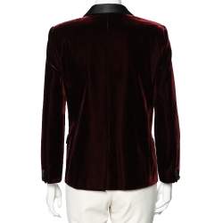 مملوكة مسبقًا Saint Laurent Burgundy Velvet & Satin Lapel Detailed Blazer L