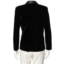 Pre Owned بليزر سان لوران ساتان وقطيفة أسود مزين طية مقاس كبير ( لارج )