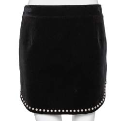 Saint Laurent Black Velvet Stud Embellished Asymmetric Mini Skirt L