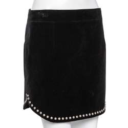 Saint Laurent Black Velvet Stud Embellished Asymmetric Mini Skirt L