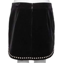 Saint Laurent Black Velvet Stud Embellished Asymmetric Mini Skirt L