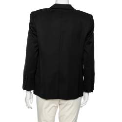 Pre Owned بليزر سان لوران صوف ومزين بطية صدر ساتان أسود صف أزرار واحد مقاس كبير