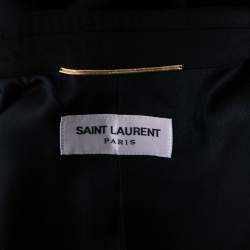 Pre Owned بليزر سان لوران صوف ومزين بطية صدر ساتان أسود صف أزرار واحد مقاس كبير