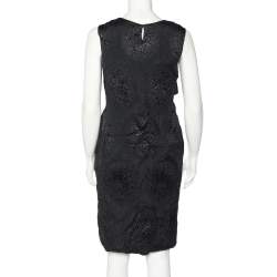 Pre Owned Yves Saint Laurent Black Textured Silk Overlay Detail Sleeveless Midi Dress M