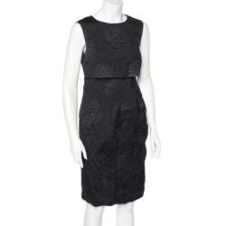 Pre Owned Yves Saint Laurent Black Textured Silk Overlay Detail Sleeveless Midi Dress M