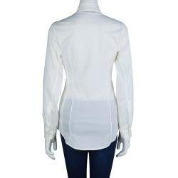 Pre Owned Saint Laurent Paris Off White Textured Placket Detail Long Sleeve Shirt S