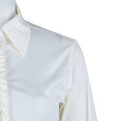 Pre Owned Saint Laurent Paris Off White Textured Placket Detail Long Sleeve Shirt S