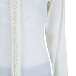 Pre Owned Saint Laurent Paris Off White Textured Placket Detail Long Sleeve Shirt S