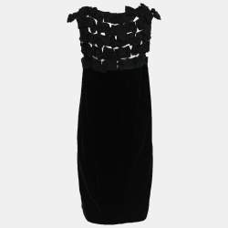 Pre Owned Yves Saint Laurent Black Velvet Bow Applique Midi Dress M