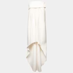 مملوكة مسبقًا فستان سان لوران ماكسي حرير كريب كريمي بدون حمالات طول غير متماثل مقاس صغير 