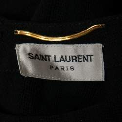 Pre Owned Saint Laurent Black Striped Wool Side Slit Maxi Dress XL