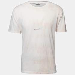 Pre Owned Saint Laurent Pink Logo Printed Distressed Effect Cotton T-Shirt M