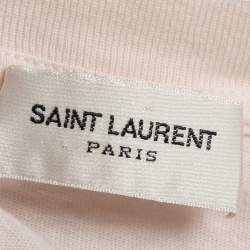 Pre Owned Saint Laurent Pink Logo Printed Distressed Effect Cotton T-Shirt M