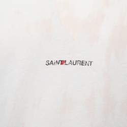 Pre Owned Saint Laurent Pink Logo Printed Distressed Effect Cotton T-Shirt M