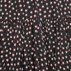 Pre Owned Saint Laurent Black Star Print Silk Ruffled Skirt M