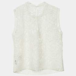 Pre Owned Saint Laurent White Lace Sleeveless Blouse M