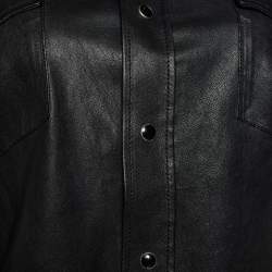 Pre Owned قميص سان لوران جلد أسود أزرار أمامية مقاس صغير (سمول)