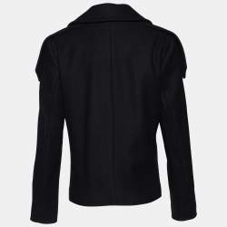Saint Laurent Black Wool Leather Trimmed Flap Pocket Detailed Jacket M
