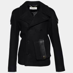 Saint Laurent Black Wool Leather Trimmed Flap Pocket Detailed Jacket M