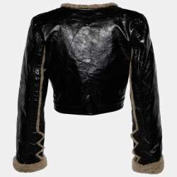 مملوكة مسبقًا Saint Laurent Black Leather & Shearling Lined Cropped Jacket M