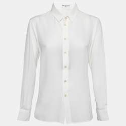 Pre Owned Saint Laurent Pearl White Crepe de Chine Silk Shirt L