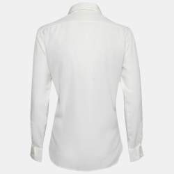 Pre Owned Saint Laurent Pearl White Crepe de Chine Silk Shirt L