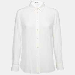 Pre Owned Saint Laurent Off-White Crepe de Chine Silk Shirt M