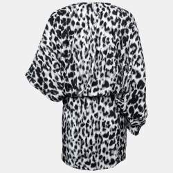 Saint Laurent Grey Leopard Print Silk Asymmetric Mini Dress S