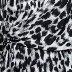 Saint Laurent Grey Leopard Print Silk Asymmetric Mini Dress S