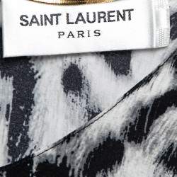 Saint Laurent Grey Leopard Print Silk Asymmetric Mini Dress S
