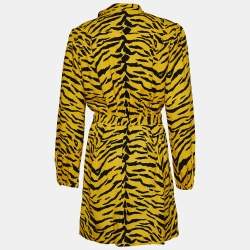 Pre Owned Saint Laurent Yellow Tiger Print Crepe Mini Dress M