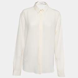 Pre Owned Saint Laurent Cream Silk Chiffon Button Front Shirt XL