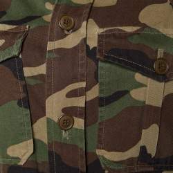 Pre Owned Saint Laurent Military Green Camo Printed Cotton Applique Detail Belted Jacket M