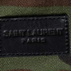Pre Owned Saint Laurent Military Green Camo Printed Cotton Applique Detail Belted Jacket M