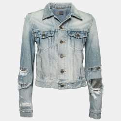 Saint Laurent Paris Blue Destroyed Effect Denim Jacket M