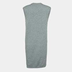 Pre Owned Saint Laurent Grey Cashmere Pleated Detail Shift Dress L