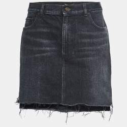 Pre Owned Saint Laurent Black Distressed Denim Mini Skirt M
