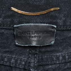 Pre Owned Saint Laurent Black Distressed Denim Mini Skirt M