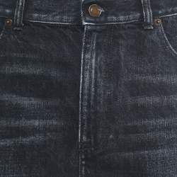 Pre Owned Saint Laurent Black Distressed Denim Mini Skirt M