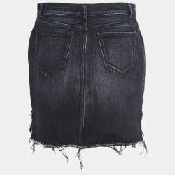 Pre Owned Saint Laurent Black Distressed Denim Mini Skirt M