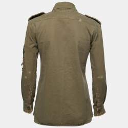 Pre Owned Saint Laurent Paris Olive Green Cotton & Ramie Military Jacket S