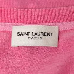 Pre Owned Saint Laurent Paris Pink Logo Print Cotton Crew Neck T-Shirt XS