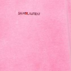 Pre Owned Saint Laurent Paris Pink Logo Print Cotton Crew Neck T-Shirt XS