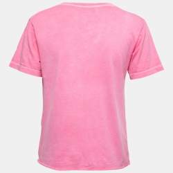 Pre Owned Saint Laurent Paris Pink Logo Print Cotton Crew Neck T-Shirt XS
